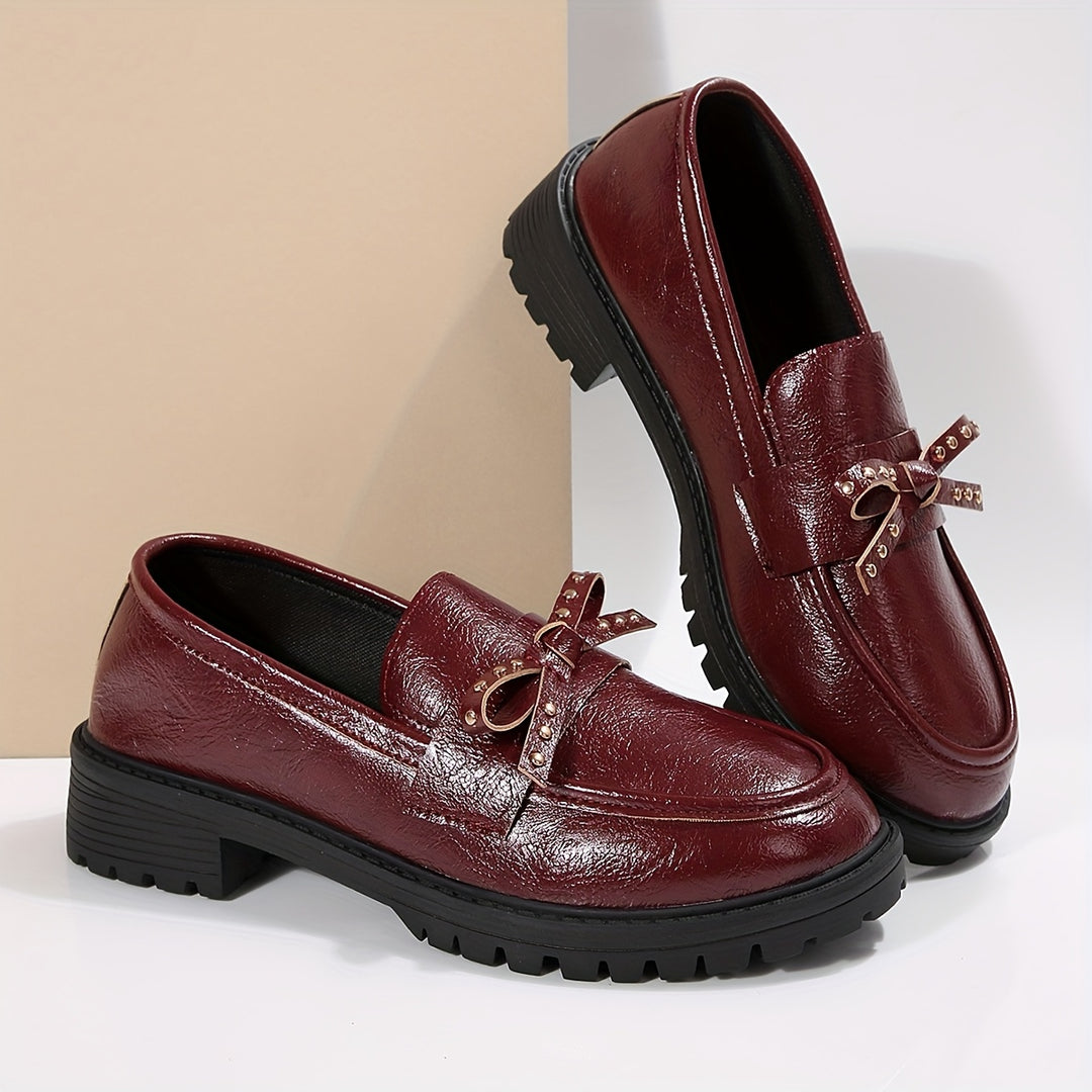 Burgundy Loafers with Bow Detail