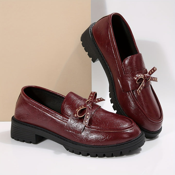 Burgundy Loafers with Bow Detail