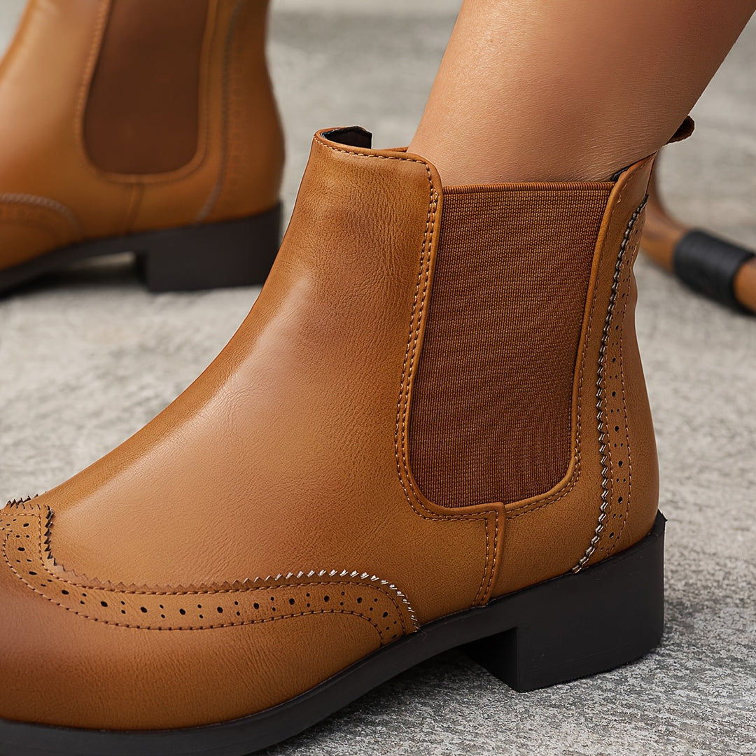 Women's Slip-On Oxford Brogue Ankle Boots