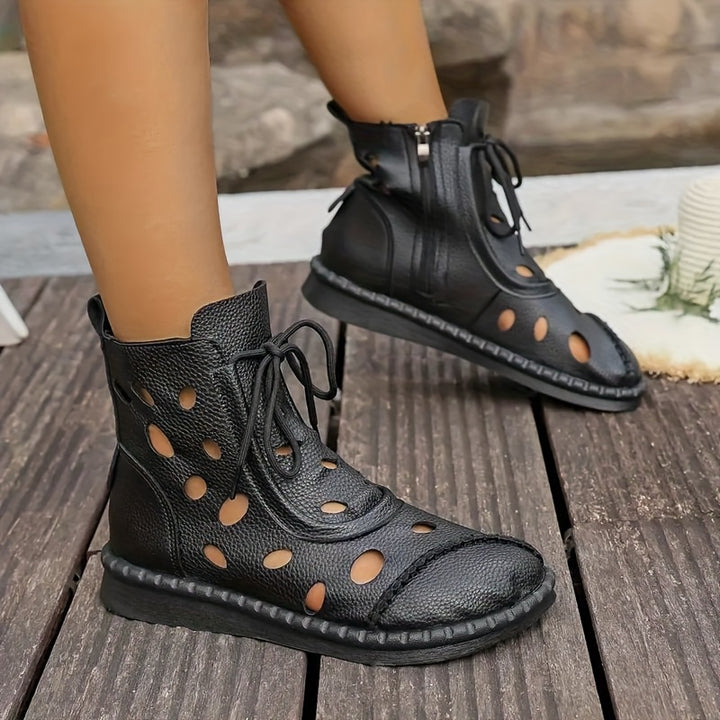 Roman Style Round Toe Lace-Up Ankle Boots