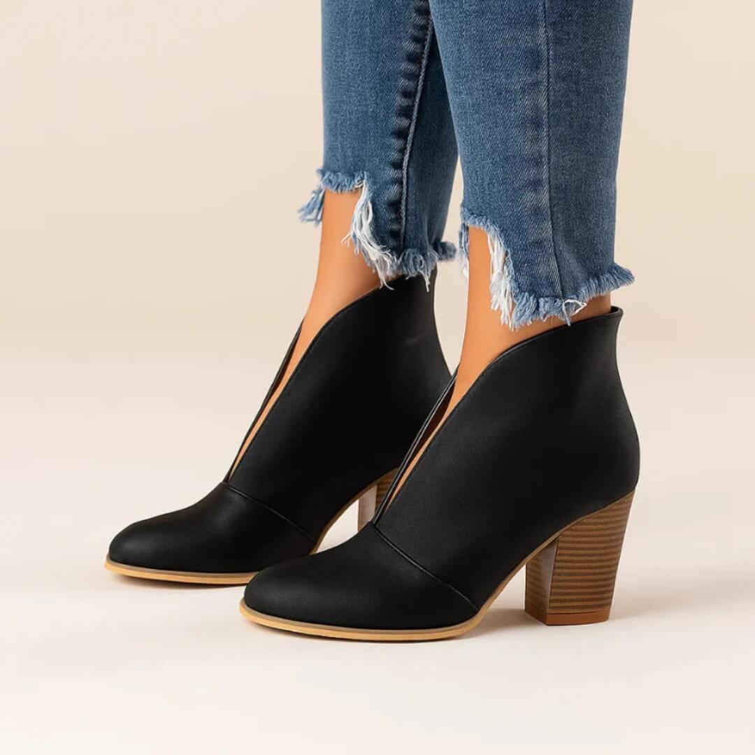 V-Shape Block Heel Boots
