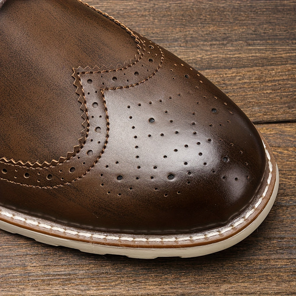Men's Solid Color Wing Tip Derby Shoes