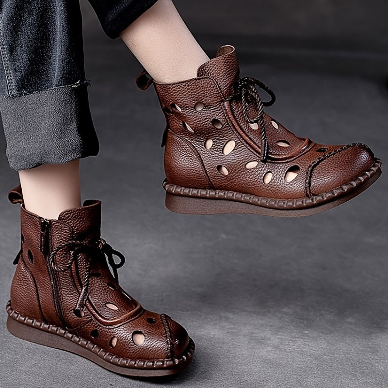 Roman Style Round Toe Lace-Up Ankle Boots