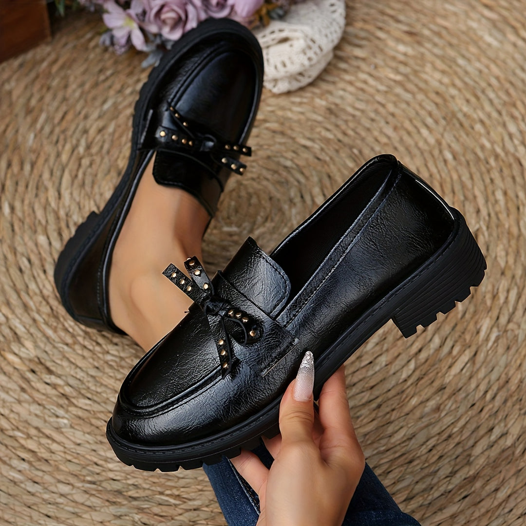 Burgundy Loafers with Bow Detail