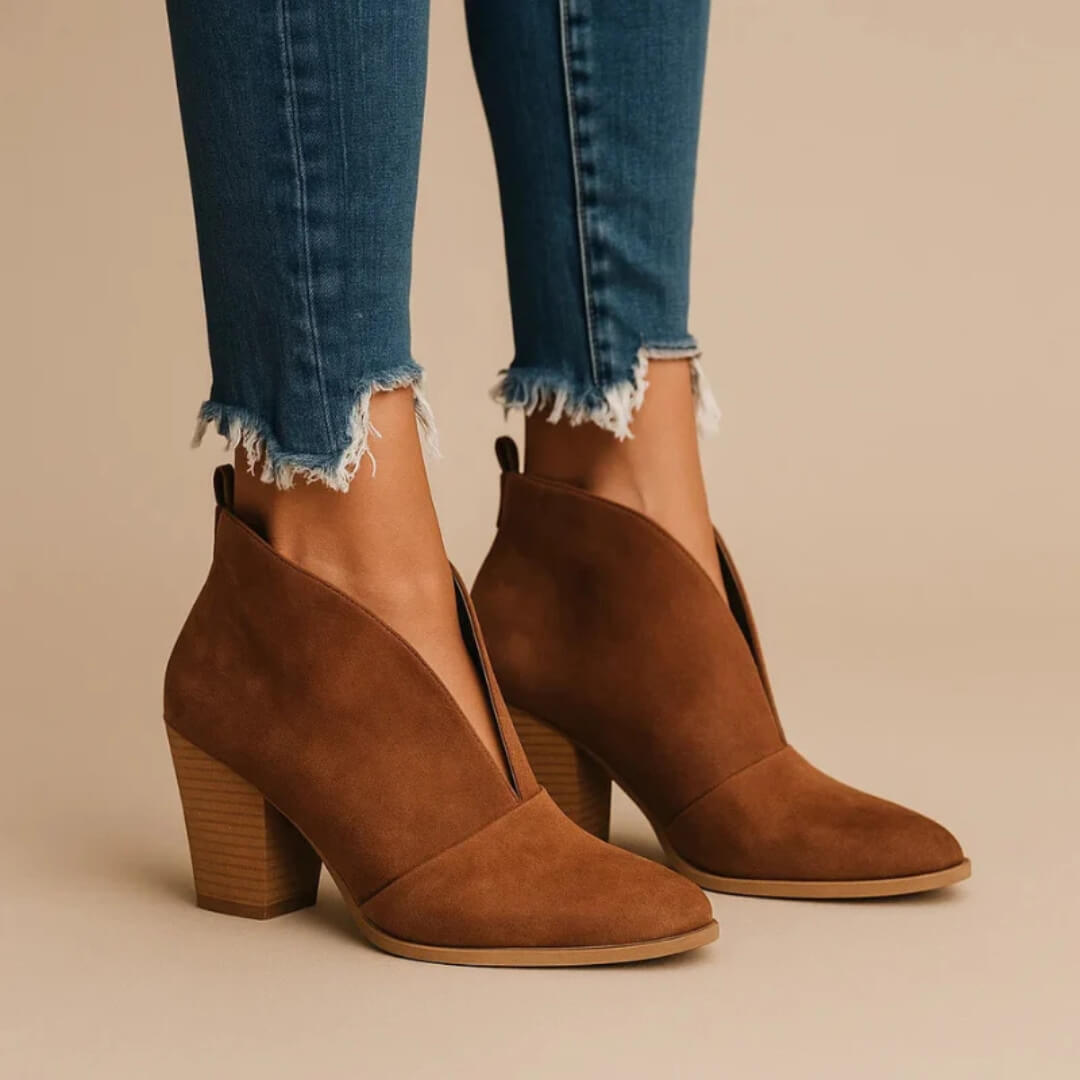V-Shape Block Heel Boots