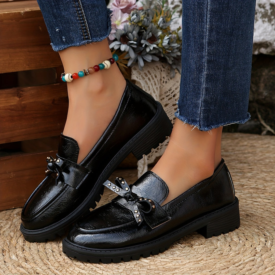 Burgundy Loafers with Bow Detail