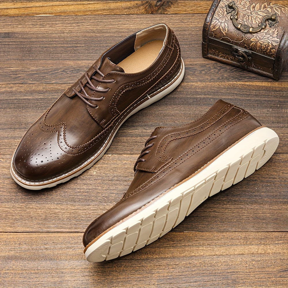 Men's Solid Color Wing Tip Derby Shoes