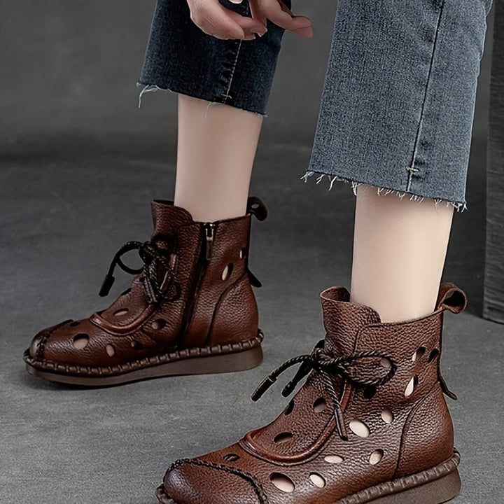 Roman Style Round Toe Lace-Up Ankle Boots