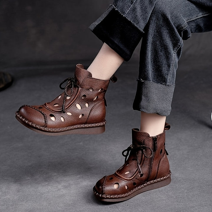 Roman Style Round Toe Lace-Up Ankle Boots