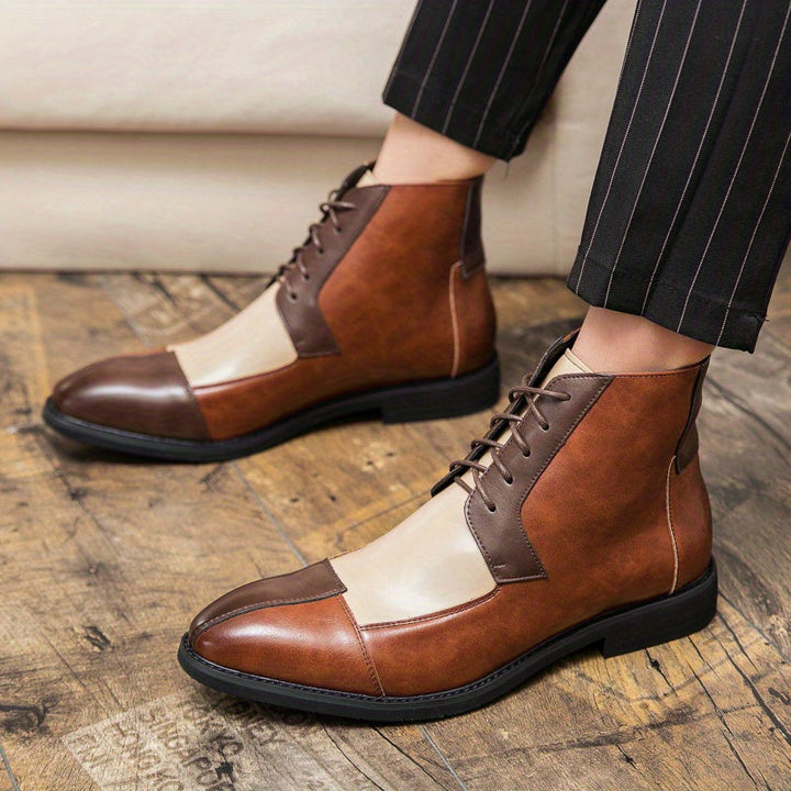 British Style Color-Block Lace-Up Ankle Boots
