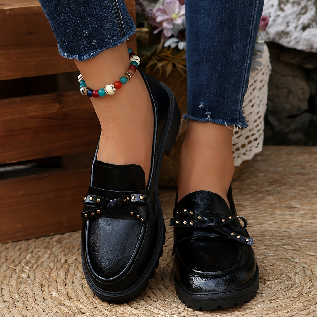 Burgundy Loafers with Bow Detail