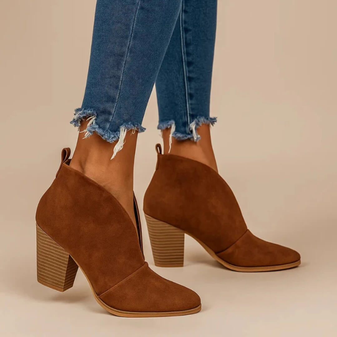 V-Shape Block Heel Boots