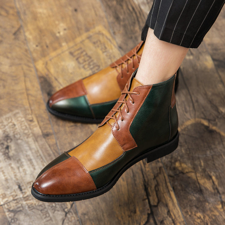 British Style Color-Block Lace-Up Ankle Boots