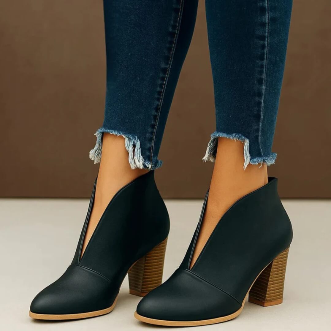 V-Shape Block Heel Boots