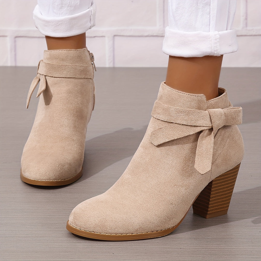 Women's Frosted Orange Ankle Boots with Chunky Heels
