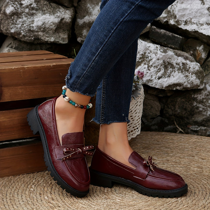 Burgundy Loafers with Bow Detail