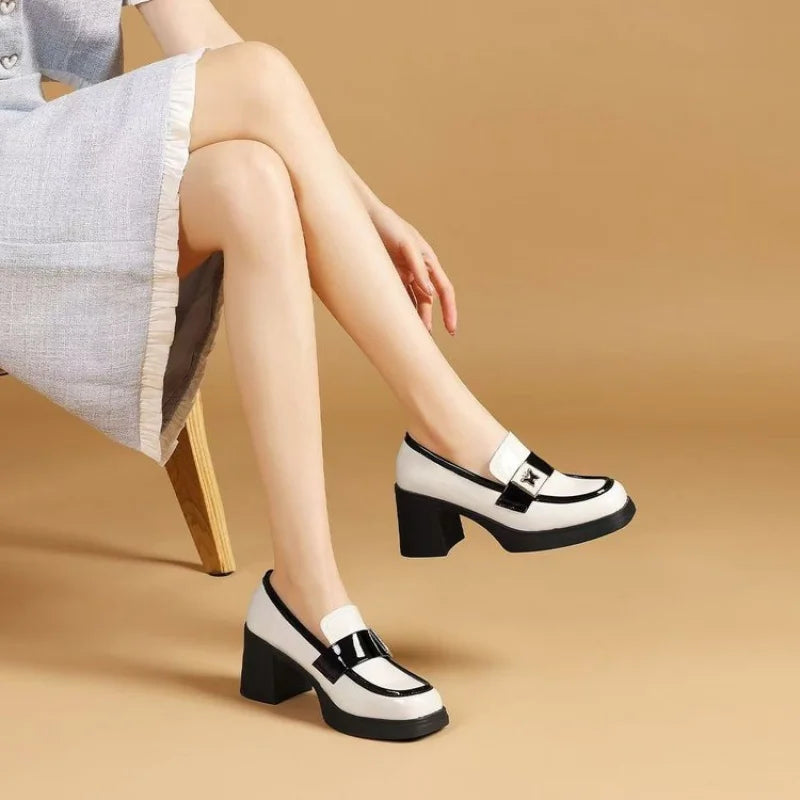 Two-Tone Chunky Heel Loafers