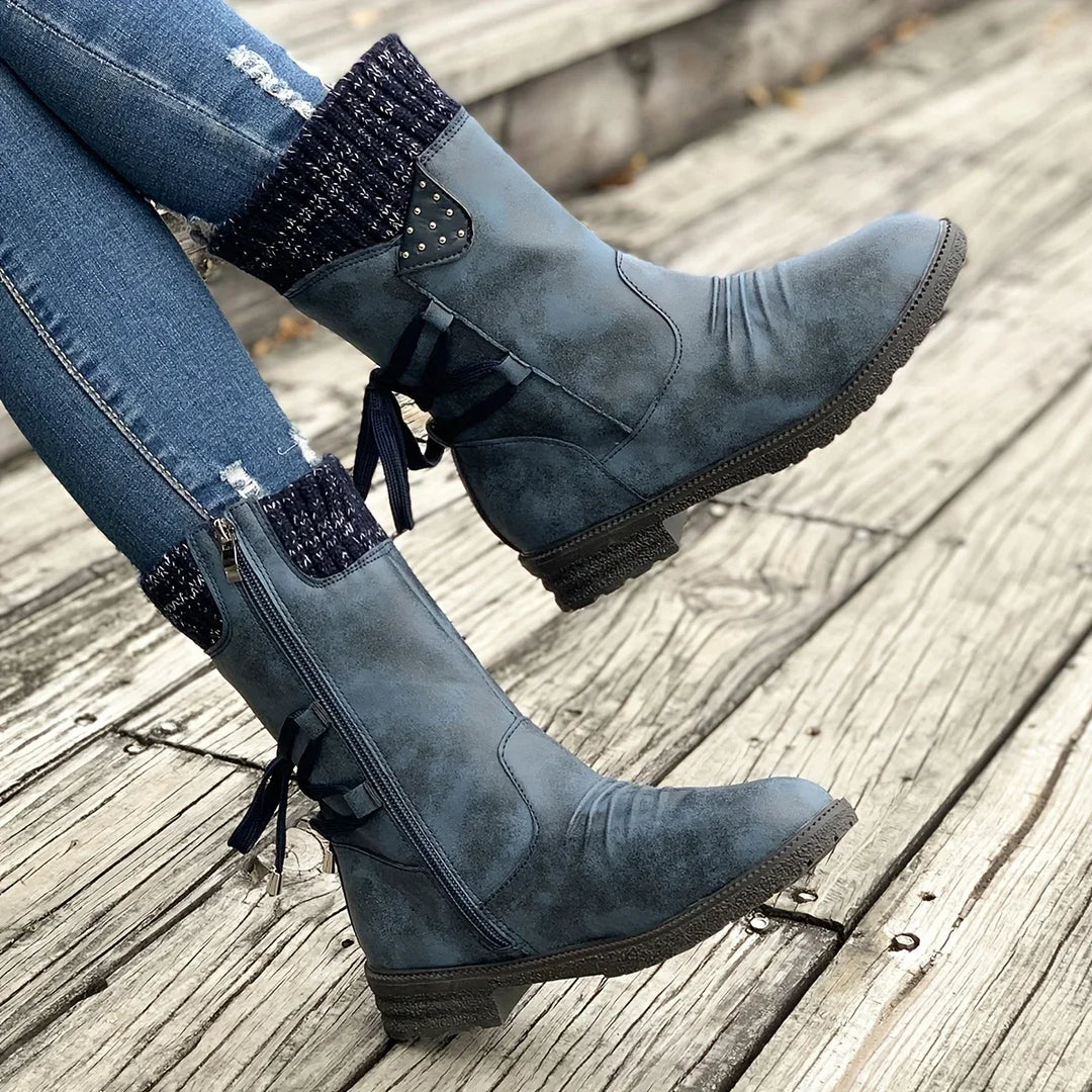 Side Zip Knit Boots