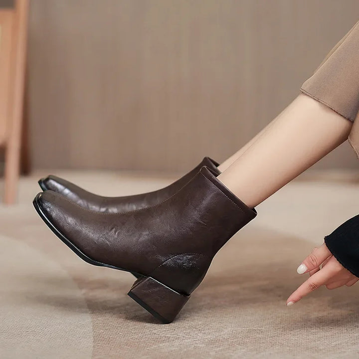 Retro Square Head Slim Short Boots