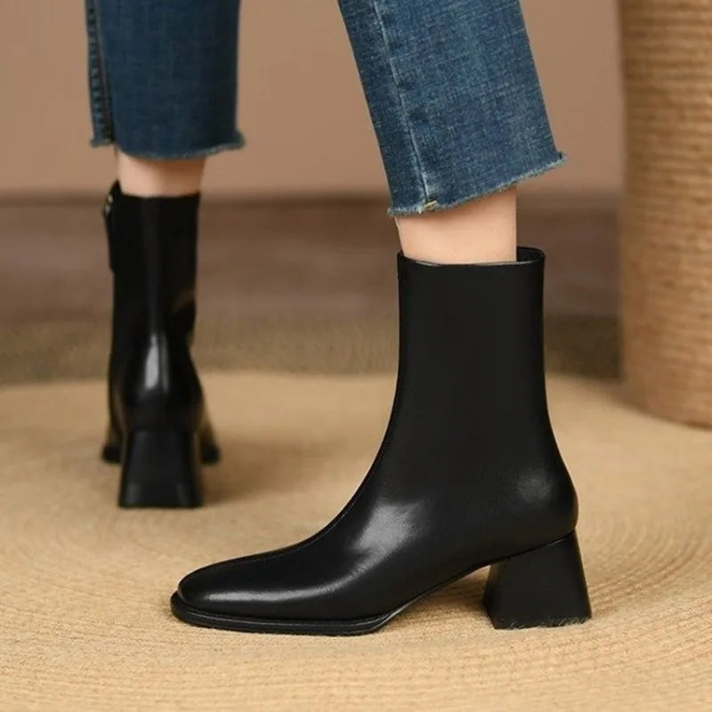 Square Toe Side Zipper Boots