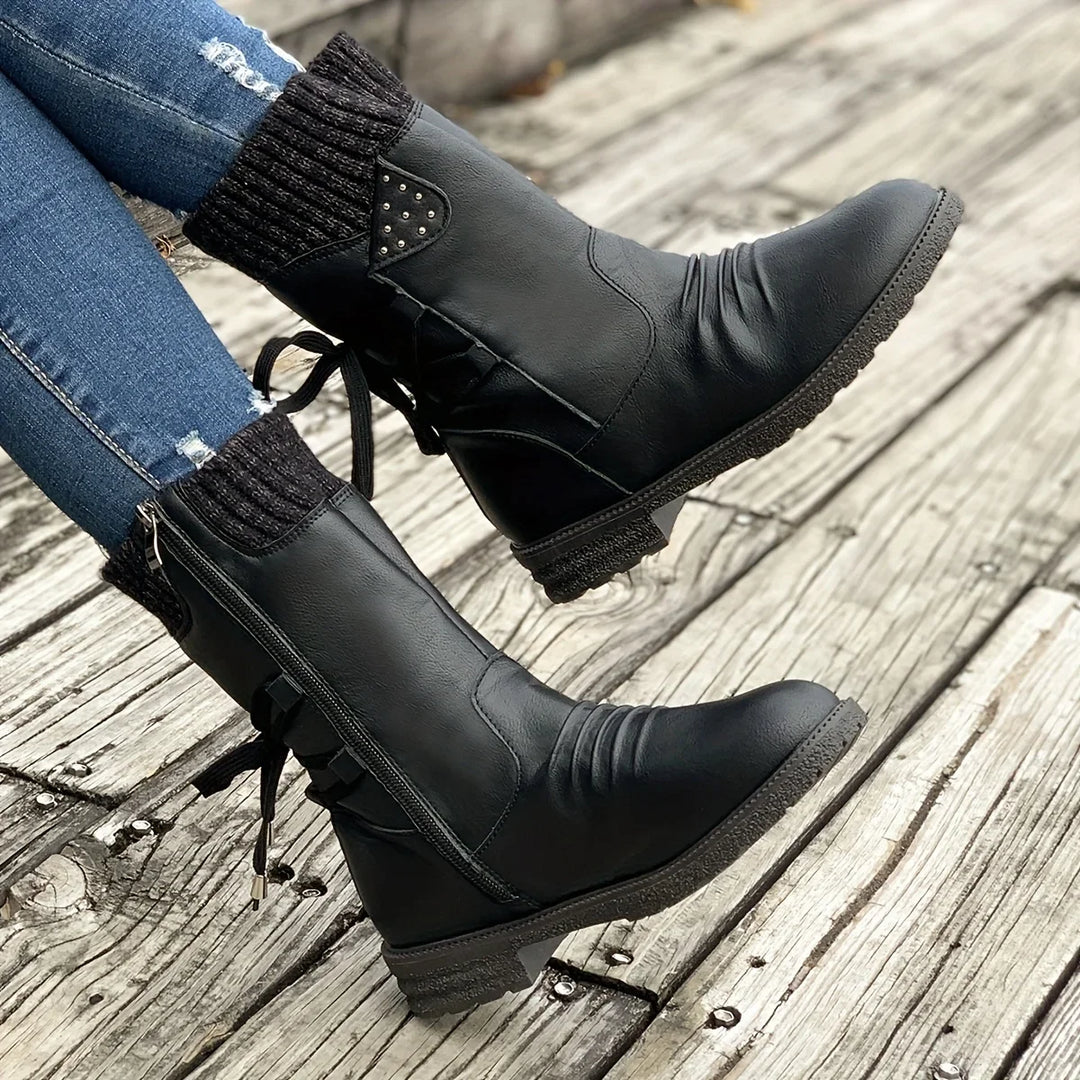 Side Zip Knit Boots