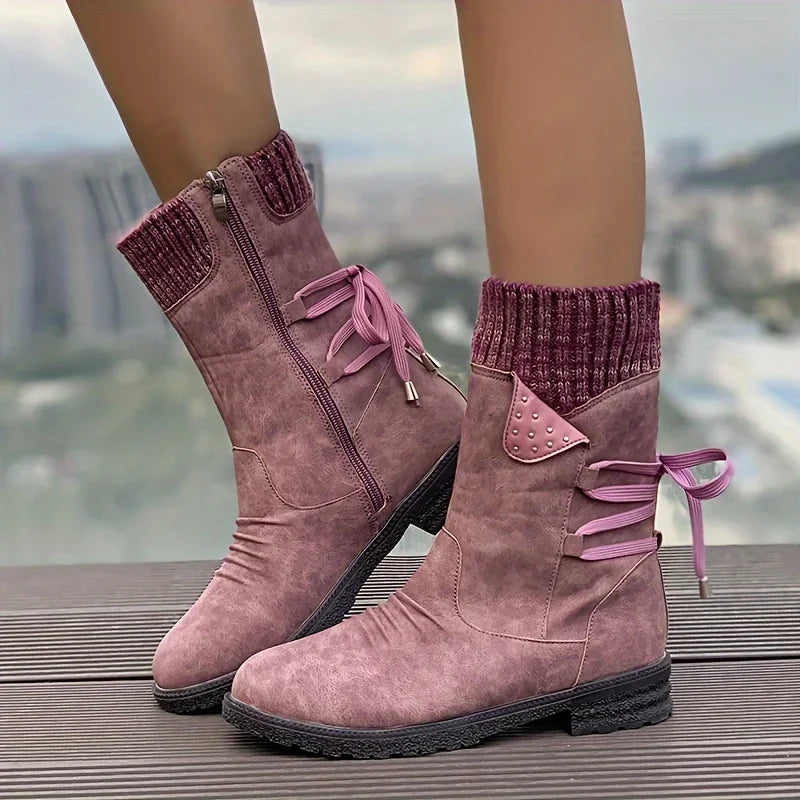 Side Zip Knit Boots