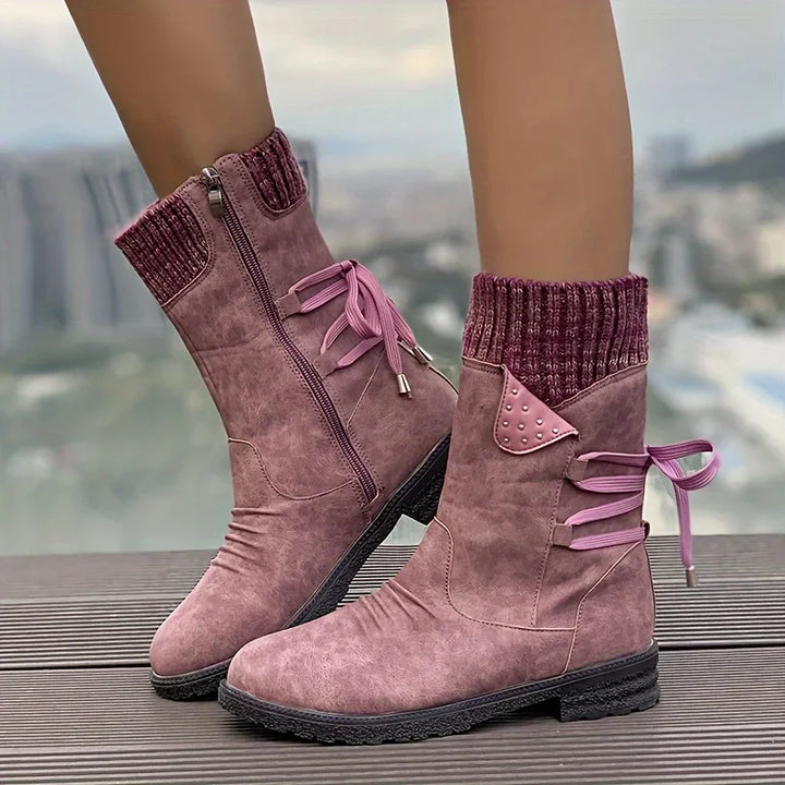 Side Zip Knit Boots