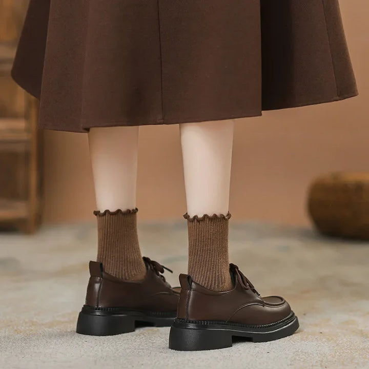 Soft Surface Lace-Up Thick Bottom British Style  Shoes