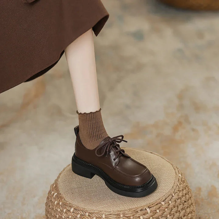 Soft Surface Lace-Up Thick Bottom British Style  Shoes