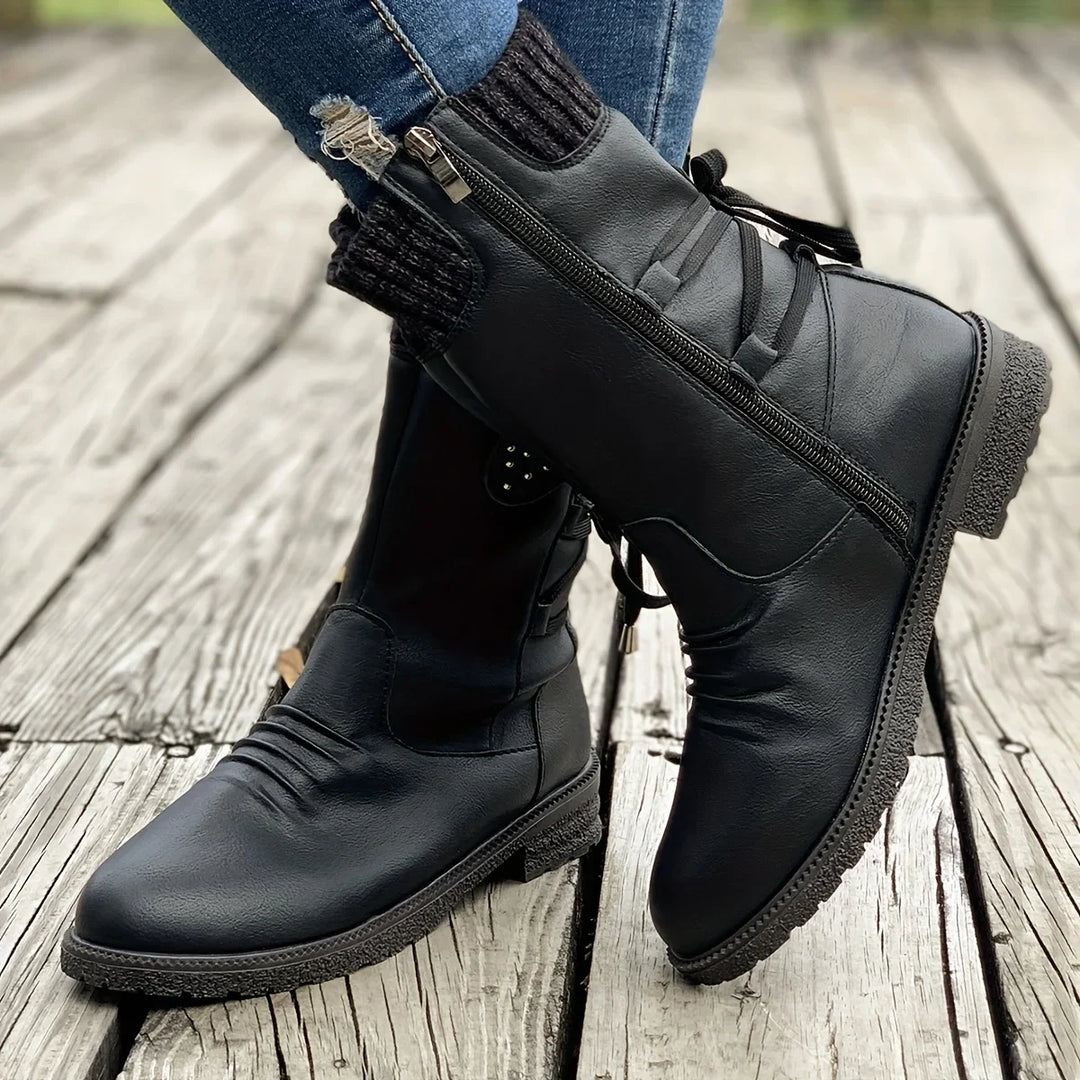 Side Zip Knit Boots