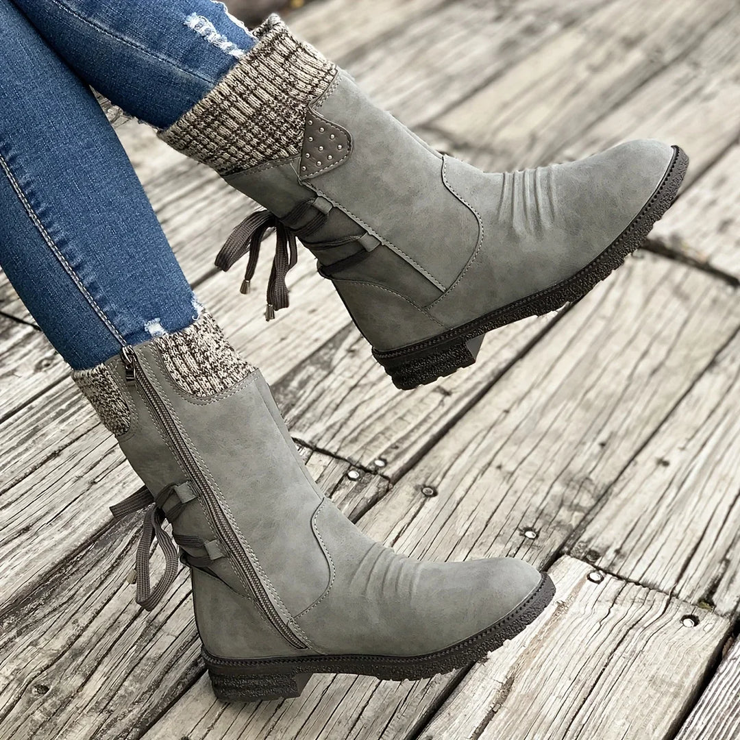 Side Zip Knit Boots