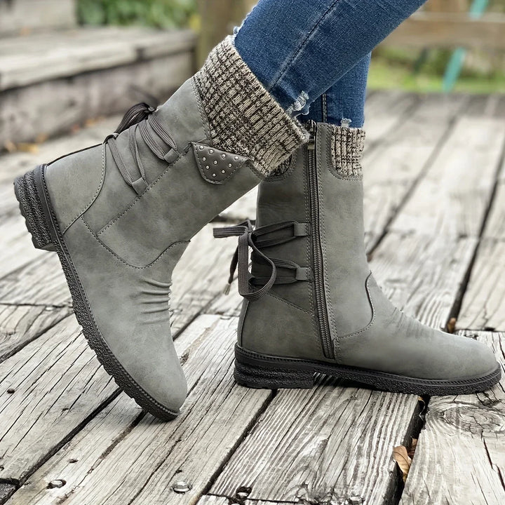 Side Zip Knit Boots