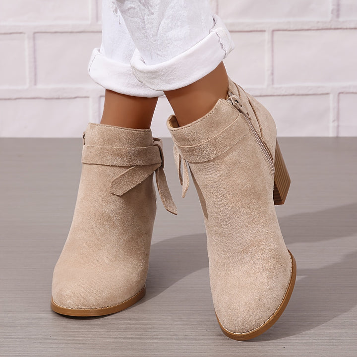 Women's Frosted Orange Ankle Boots with Chunky Heels