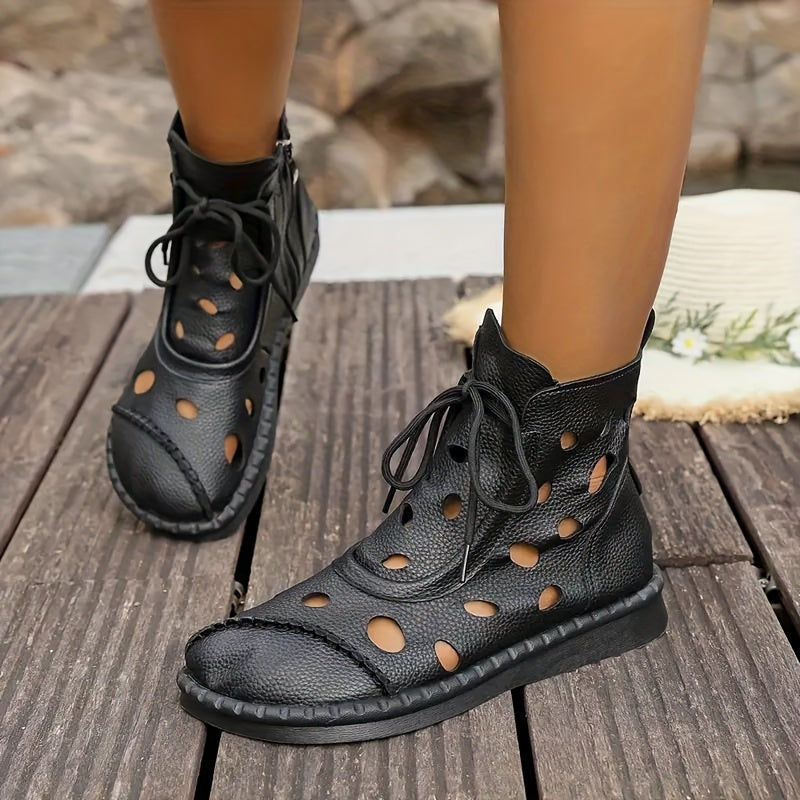 Roman Style Round Toe Lace-Up Ankle Boots