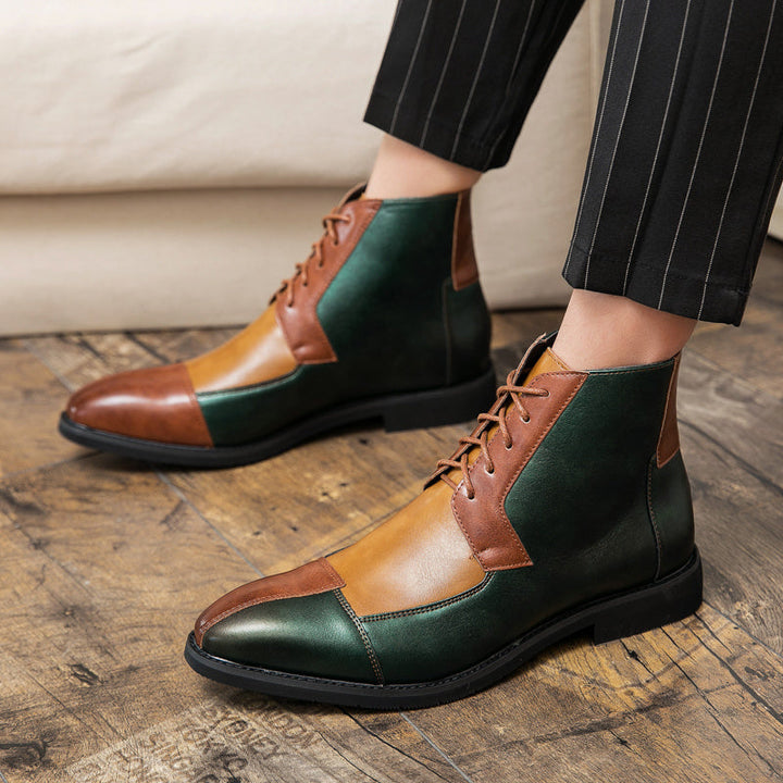 British Style Color-Block Lace-Up Ankle Boots