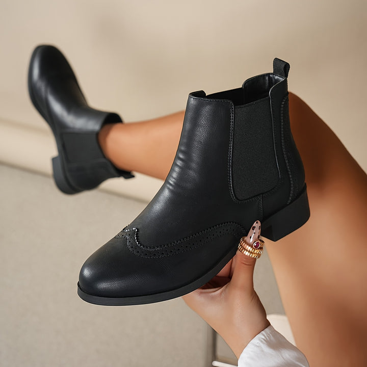 Women's Slip-On Oxford Brogue Ankle Boots