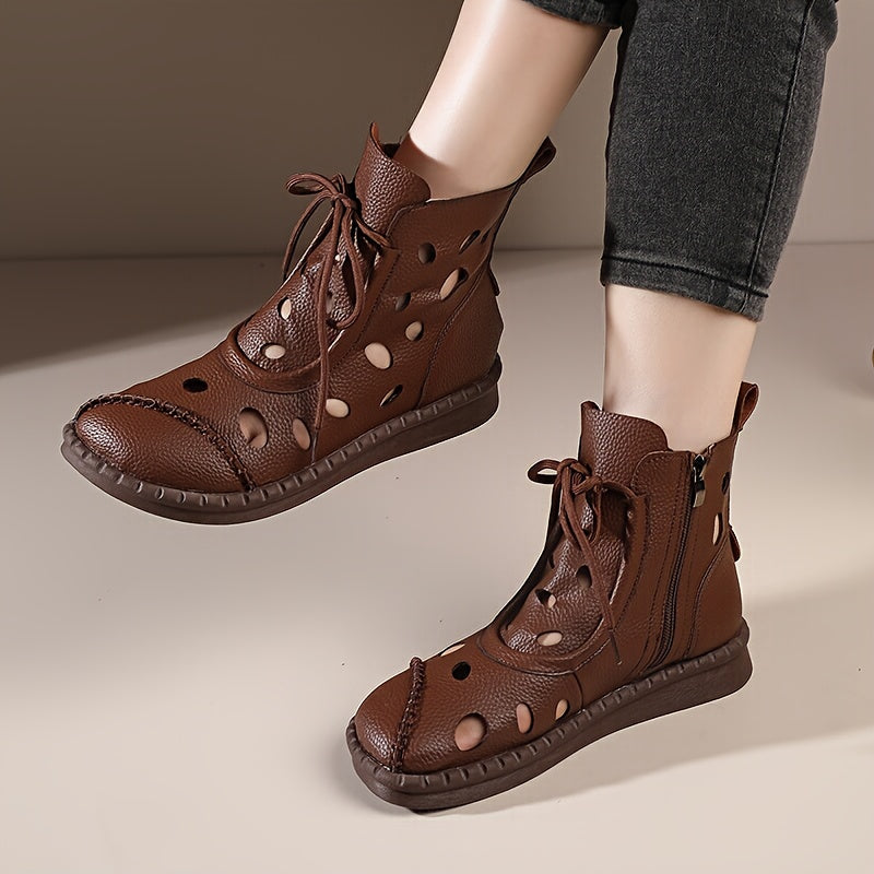 Roman Style Round Toe Lace-Up Ankle Boots
