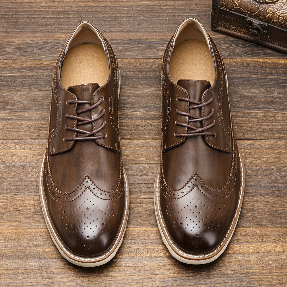 Men's Solid Color Wing Tip Derby Shoes