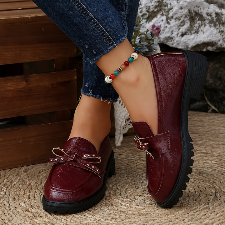 Burgundy Loafers with Bow Detail