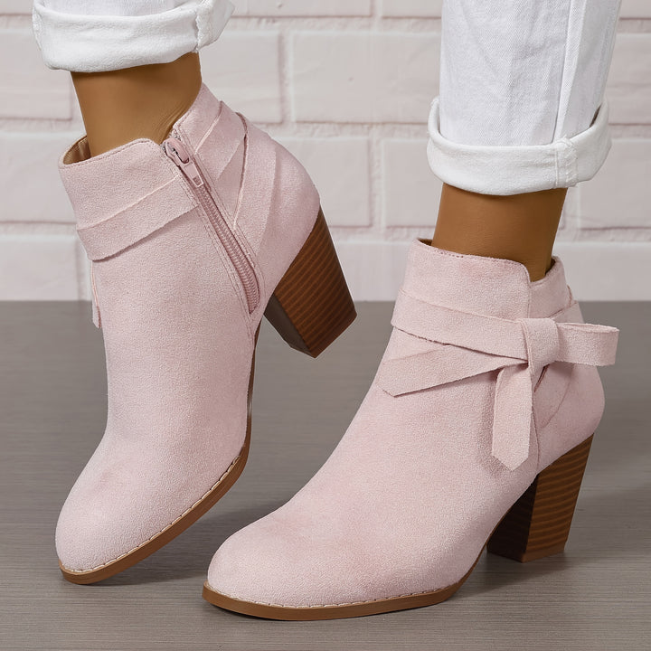 Women's Frosted Orange Ankle Boots with Chunky Heels