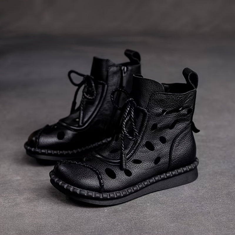 Roman Style Round Toe Lace-Up Ankle Boots