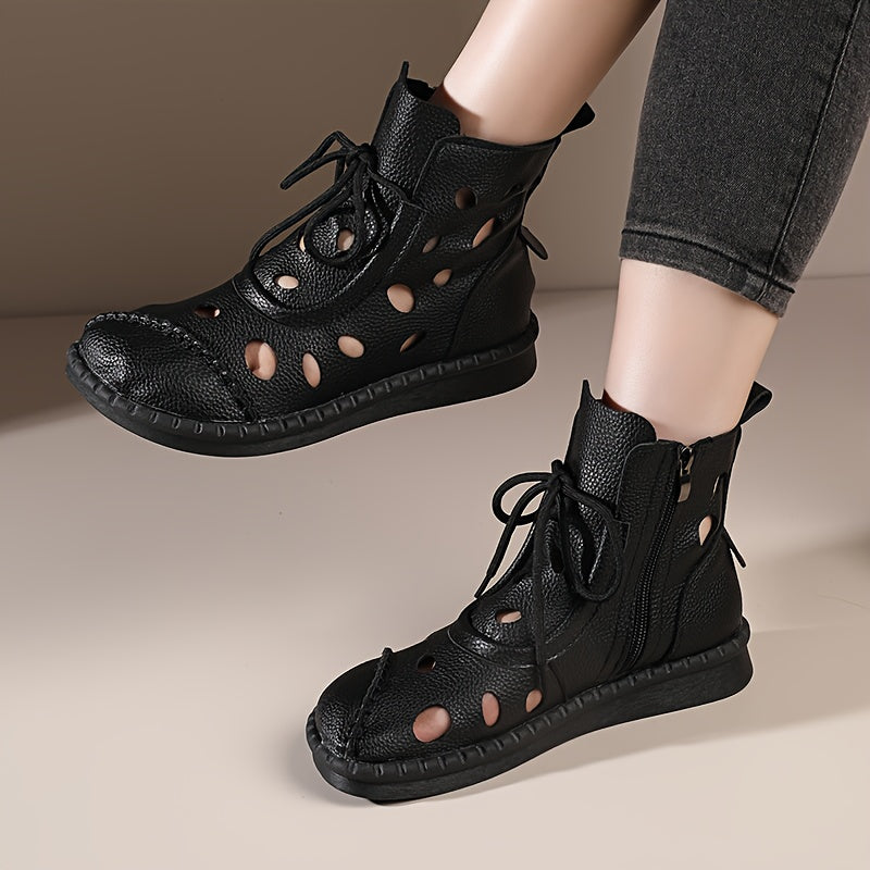Roman Style Round Toe Lace-Up Ankle Boots