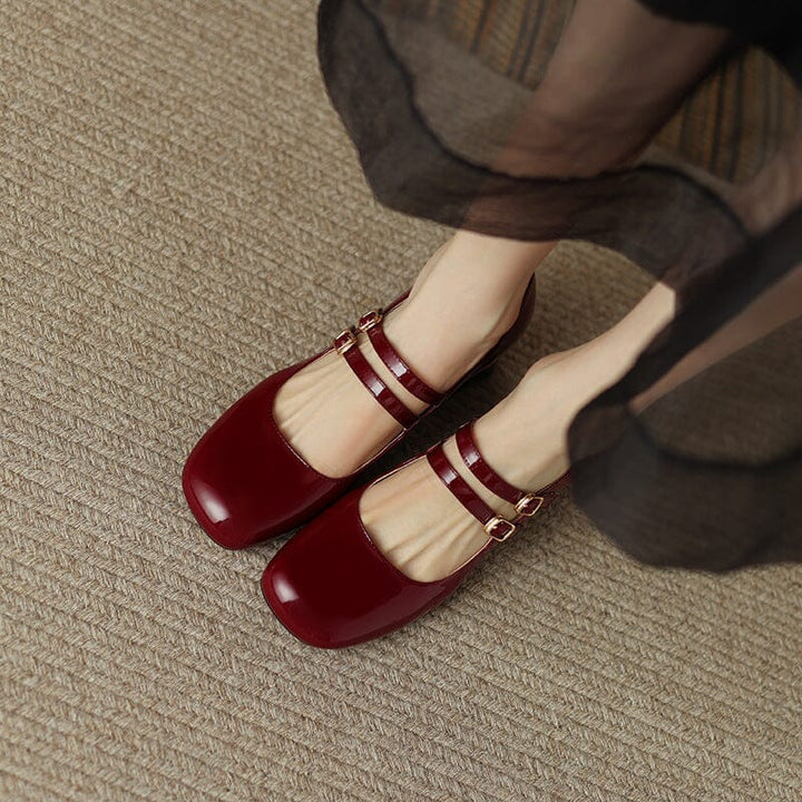 Block Heel Double Strap Shoes
