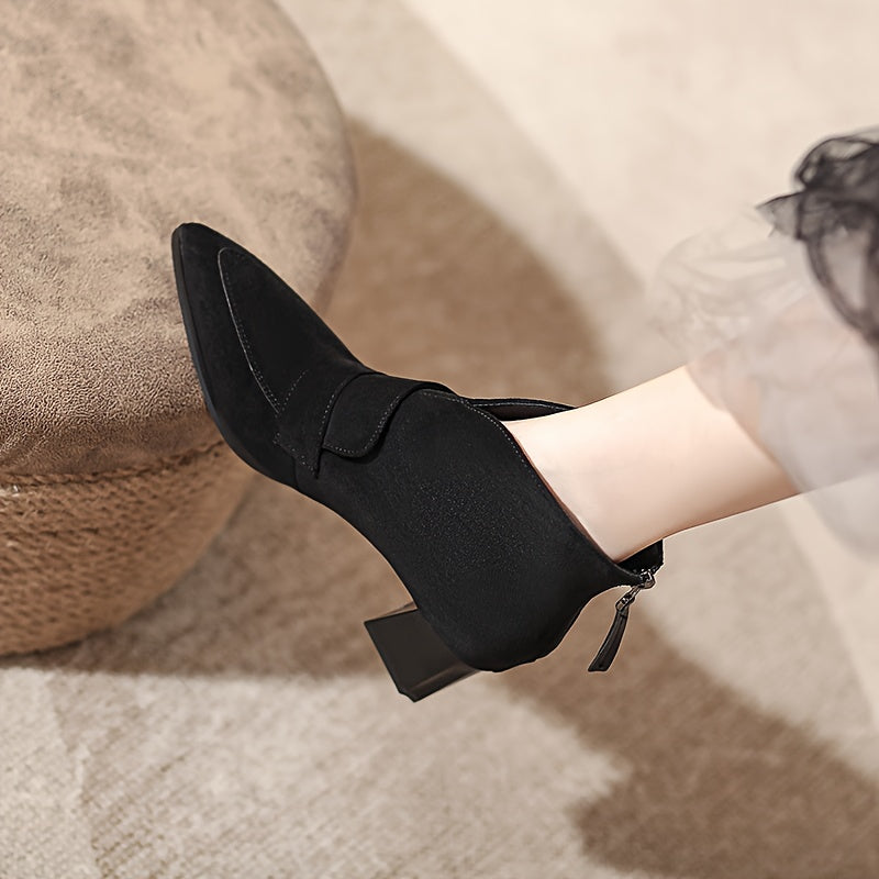 Elegant Pointed Toe Chunky Heel Ankle Boots