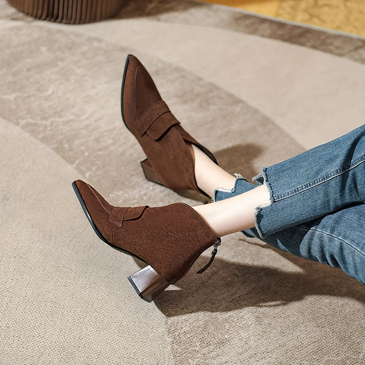 Elegant Pointed Toe Chunky Heel Ankle Boots