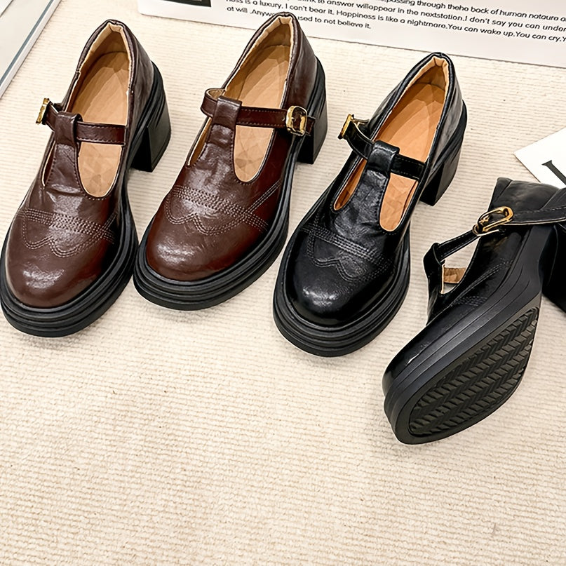 Round-Toe Pumps with Ankle Strap