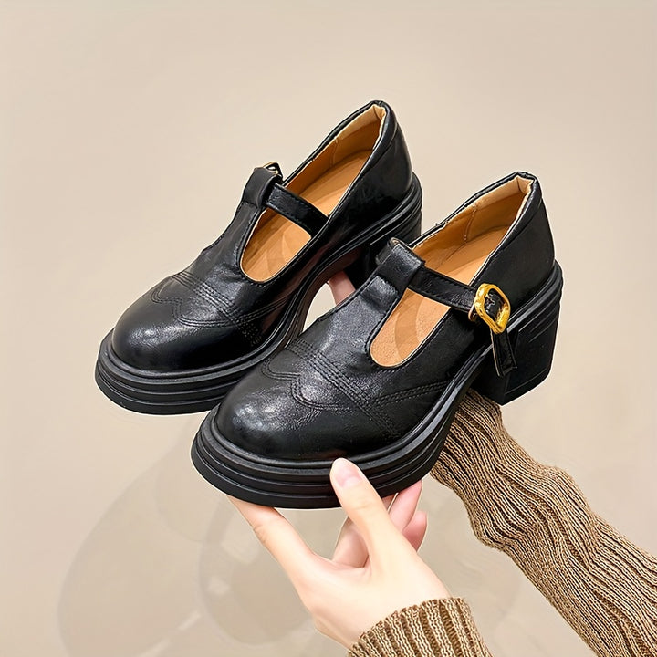 Round-Toe Pumps with Ankle Strap