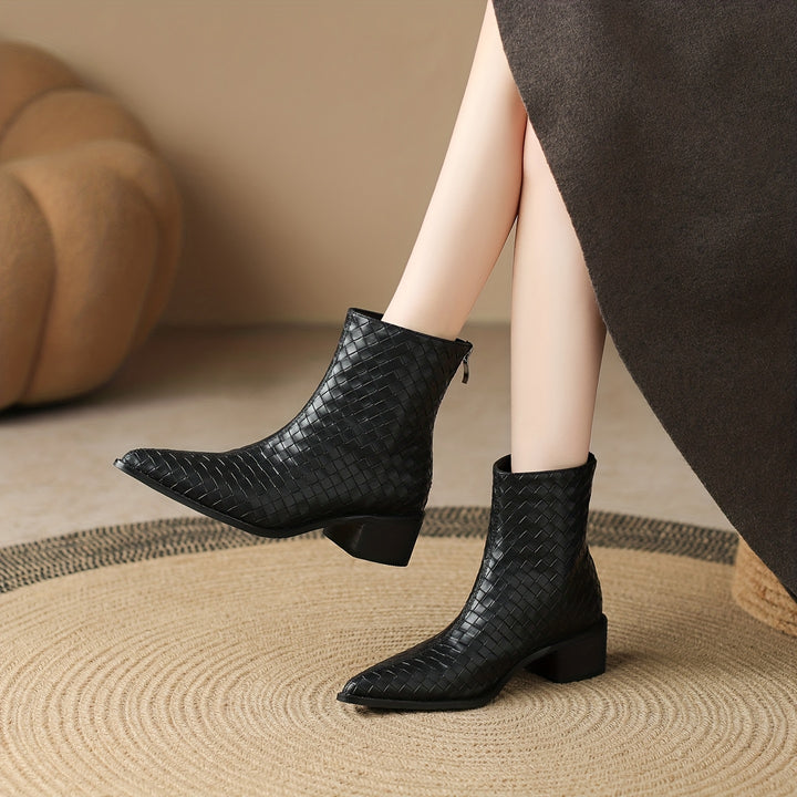 Pointed Toe Chunky Heel Ankle Boots
