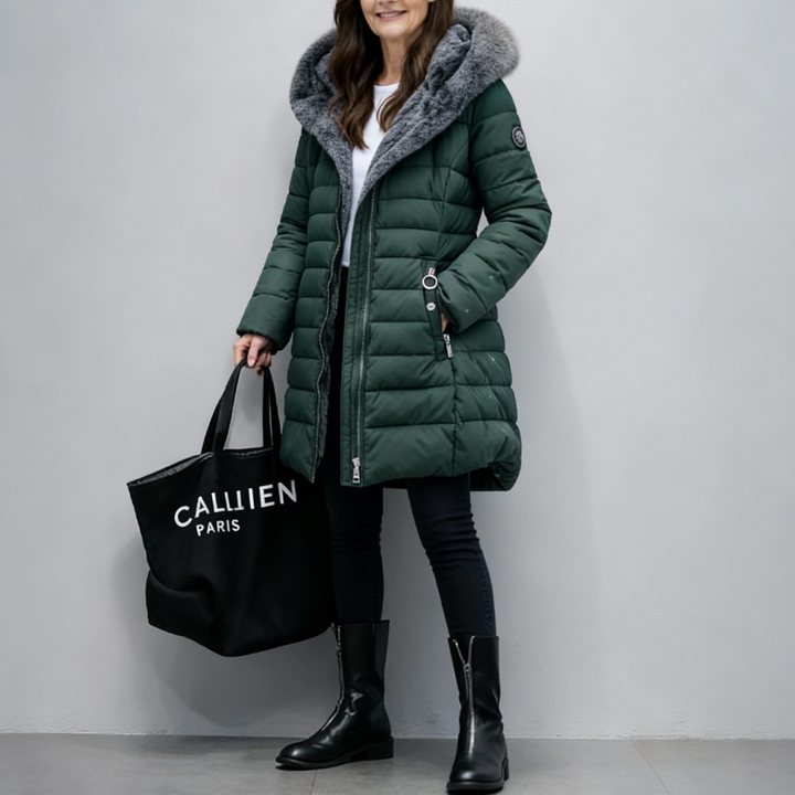 Fleece Lined Dark Green Puffer Coat