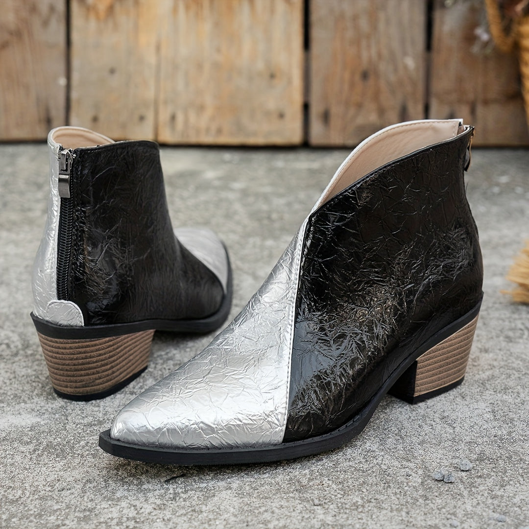 Ankle Boots with Pointed Toe & Back Zipper